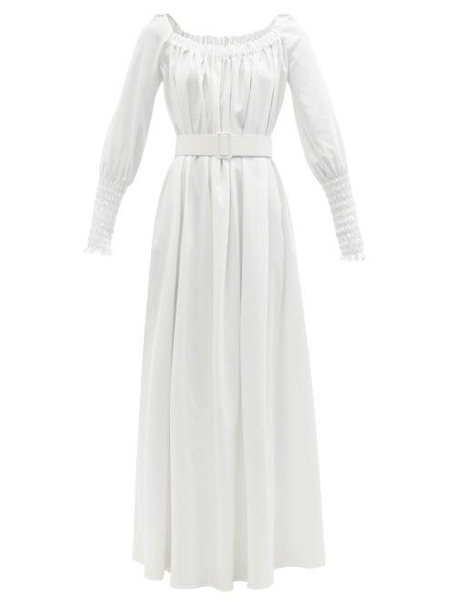 Ladies Rtw Marta Ferri - Noel Belted Cotton-blend Maxi Dress - Womens - White