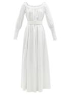 Ladies Rtw Marta Ferri - Noel Belted Cotton-blend Maxi Dress - Womens - White