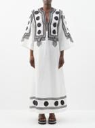 Fil De Vie - Bella Embroidered Ramie-voile Kaftan - Womens - Black/cream