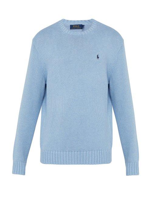 Matchesfashion.com Polo Ralph Lauren - Logo Embroidered Cotton Knit Sweater - Mens - Blue