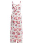 Matchesfashion.com Gl Hrgel - Floral And Stripe Print Linen Midi Dress - Womens - White Print