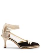Matchesfashion.com Castaer - X Manolo Blahnik Pointed Toe Linen Pumps - Womens - Black Cream
