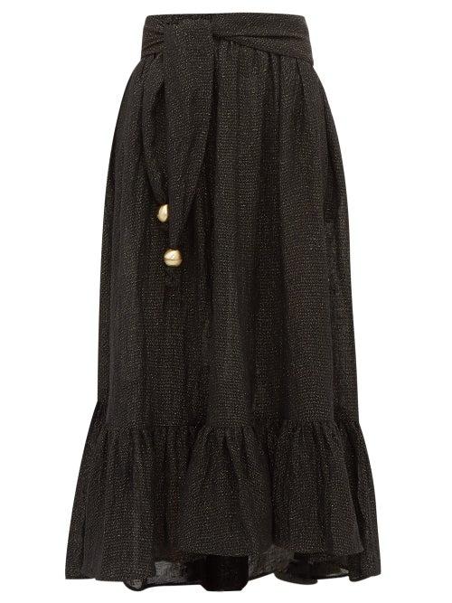 Matchesfashion.com Lisa Marie Fernandez - Nicole Dipped Hem Linen Blend Maxi Skirt - Womens - Black