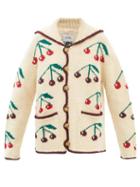 Bode - Cherry-jacquard Wool-blend Cardigan - Womens - Beige Multi