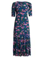 Matchesfashion.com Saloni - Colette Azalea Print Silk Crepe De Chine Dress - Womens - Blue Multi