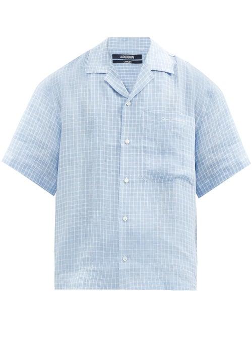 Matchesfashion.com Jacquemus - Short-sleeved Checked Linen Shirt - Mens - Blue