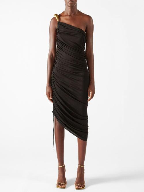 Bottega Veneta - One-shoulder Gold-hardware Jersey Dress - Womens - 01bk
