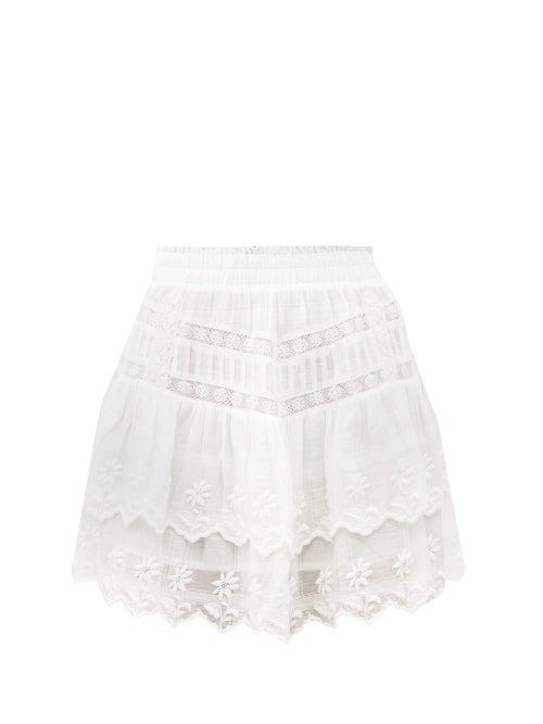 Matchesfashion.com Loveshackfancy - Emilia Ruffled Cotton-blend Mini Skirt - Womens - White