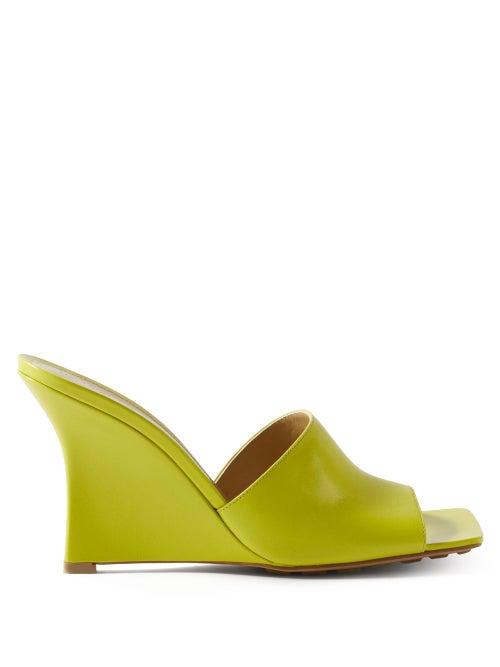 Bottega Veneta - Stretch Square-toe Leather Wedge Mules - Womens - Green