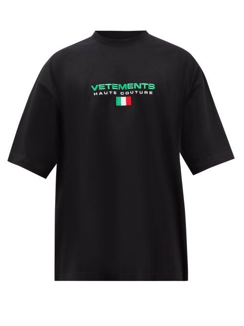 Vetements - Haute Couture-embroidered Cotton-jersey T-shirt - Mens - Black