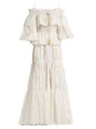 Roberto Cavalli Floral-devor Tiered-ruffled Cotton-blend Gown