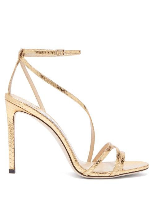 Matchesfashion.com Jimmy Choo - Tesca 100 Metallic Lizard-effect Leather Sandals - Womens - Gold