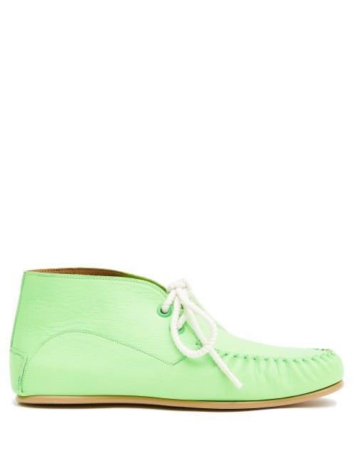 Loewe - Lace-up Leather Moccasins - Womens - Green