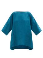 Eskandar - Patch-pocket Slubbed Linen-poplin Top - Womens - Dark Blue