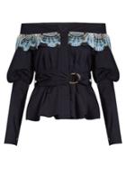 Peter Pilotto Lace-trim Off-the-shoulder Cotton-blend Top