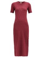 Matchesfashion.com Fendi - Ff-jacquard Cotton-blend Dress - Womens - Burgundy