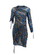 Matchesfashion.com Atlein - Flora Print Ruched Tulle Midi Dress - Womens - Blue Multi