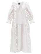 Matchesfashion.com Elzinga - Ruffled Cotton-poplin Maxi Dress - Womens - White