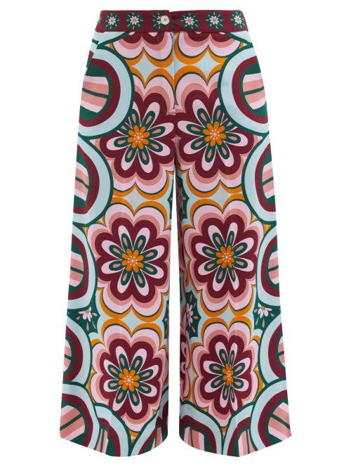 Ladies Beachwear La Doublej - Ciccio-print Cotton Culottes - Womens - Pink Multi