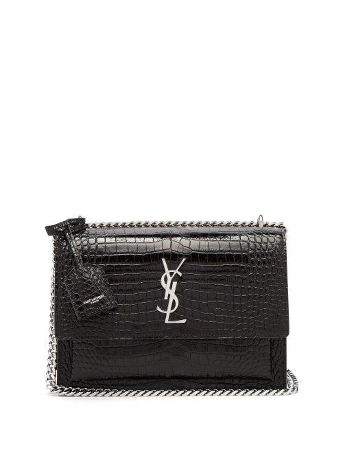 Matchesfashion.com Saint Laurent - Sunset Medium Croc Effect Leather Cross Body Bag - Womens - Black