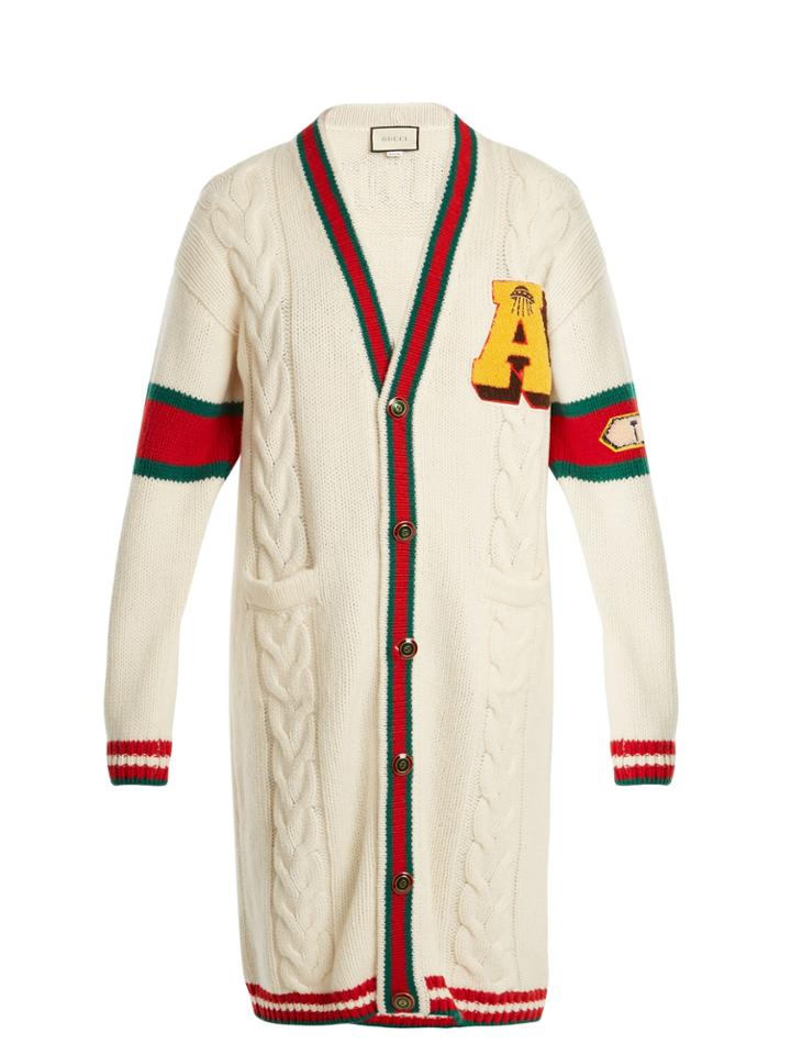 Gucci Web-striped Oversized Wool Cardigan