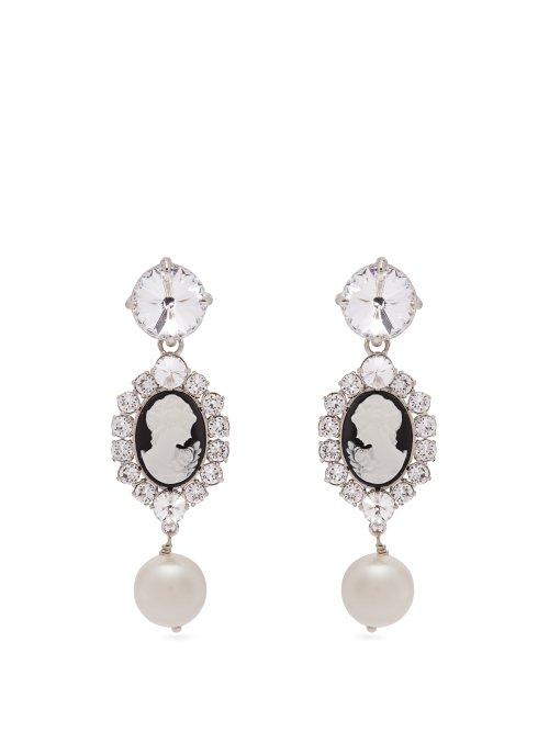 Matchesfashion.com Miu Miu - Cameo, Faux Pearl And Crystal Clip On Earrings - Womens - Black