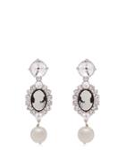 Matchesfashion.com Miu Miu - Cameo, Faux Pearl And Crystal Clip On Earrings - Womens - Black