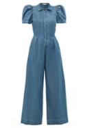 Matchesfashion.com Sea - Piper Puff Sleeve Cotton Blend Chambray Jumpsuit - Womens - Denim