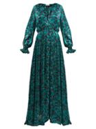 Matchesfashion.com Raquel Diniz - Palm And Leopard Print Silk Crepe De Chine Gown - Womens - Green Multi