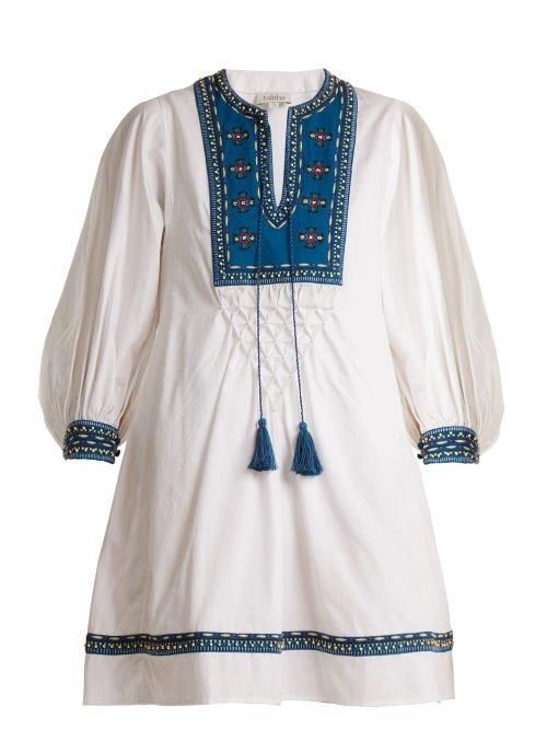 Matchesfashion.com Talitha - Ilaria Bead Embellished Cotton Dress - Womens - White Navy