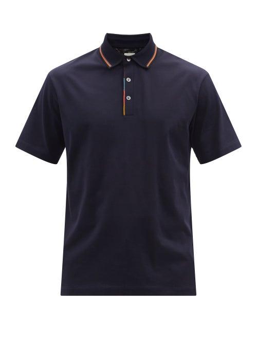 Paul Smith - Artist-stripe Cotton-piqu Polo Shirt - Mens - Navy