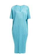 Matchesfashion.com Pleats Please Issey Miyake - V Neck Pliss Midi Dress - Womens - Blue