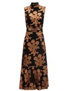 Matchesfashion.com Andrew Gn - Floral-brocade Silk-blend Midi Dress - Womens - Black Gold