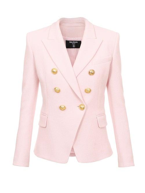 Ladies Rtw Balmain - Double-breasted Cotton-canvas Blazer - Womens - Pink
