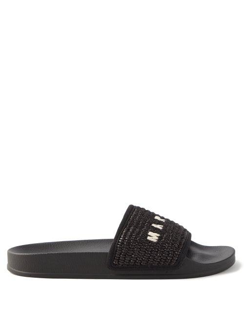 Marni - Logo-embroidered Woven And Rubber Slides - Womens - Black