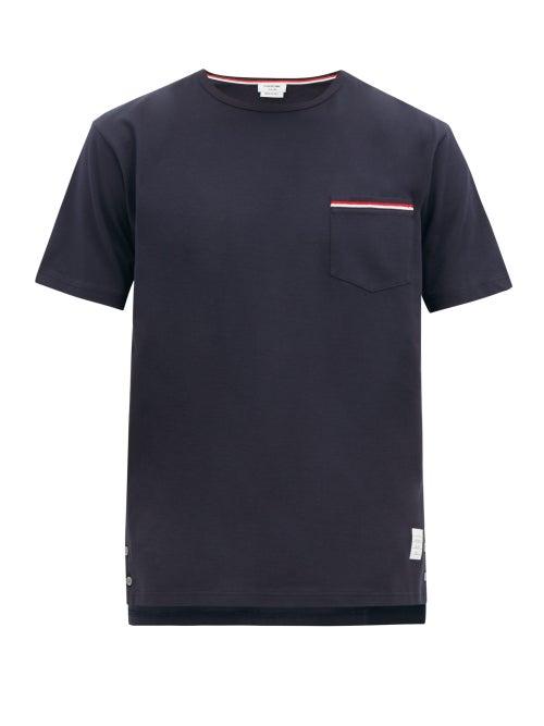 Matchesfashion.com Thom Browne - Tricolour-stripe Patch-pocket Cotton T-shirt - Mens - Navy
