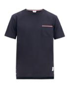 Matchesfashion.com Thom Browne - Tricolour-stripe Patch-pocket Cotton T-shirt - Mens - Navy