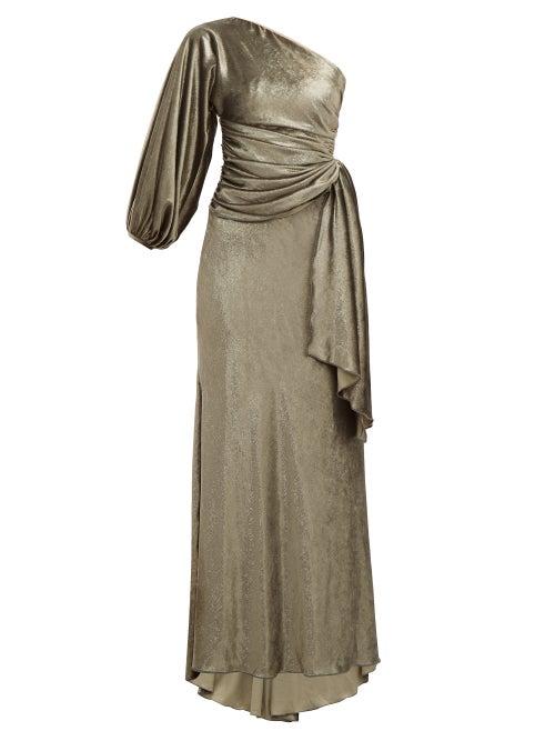 Matchesfashion.com Maria Lucia Hohan - Amaris Gathered One Shoulder Velvet Dress - Womens - Khaki