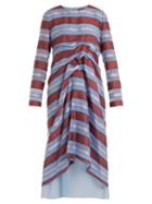 Matchesfashion.com Sies Marjan - Elodie Striped Jacquard Silk Dress - Womens - Blue Stripe