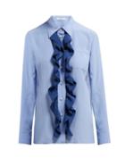 Matchesfashion.com Prada - Ruffle Trimmed Silk Blouse - Womens - Blue Multi