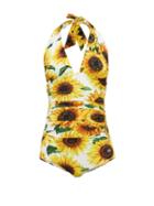Matchesfashion.com Dolce & Gabbana - Sunflower Print Halterneck Swimsuit - Womens - Yellow Print