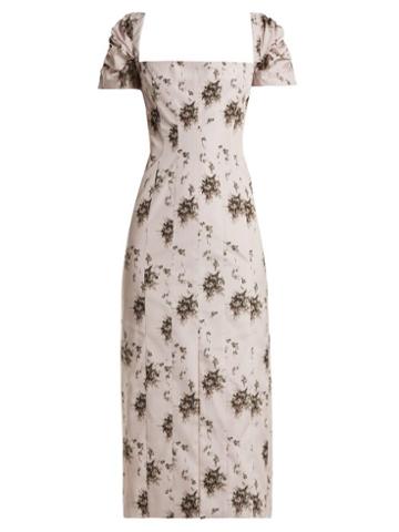 Matchesfashion.com Brock Collection - Odilia Floral Print Panelled Midi Dress - Womens - Ivory Multi