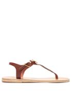Matchesfashion.com Ancient Greek Sandals - Lito Coin Embellished Leather T Strap Sandals - Womens - Dark Brown