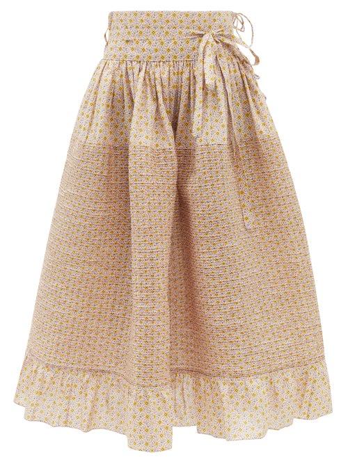 Horror Vacui - Claire Parterre Floral-print Cotton-poplin Skirt - Womens - Yellow Multi