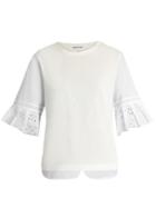 Muveil Broderie-anglaise Pleated-cuff Cotton T-shirt
