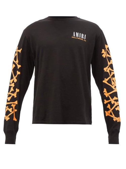 Amiri - Bones-print Cotton-jersey T-shirt - Mens - Black Orange