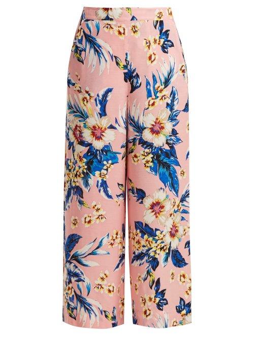 Matchesfashion.com Diane Von Furstenberg - Floral Print Wide Leg Trousers - Womens - Pink Print