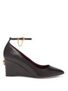 Matchesfashion.com Valentino - Ringstud Pointed Leather Wedge Pumps - Womens - Black