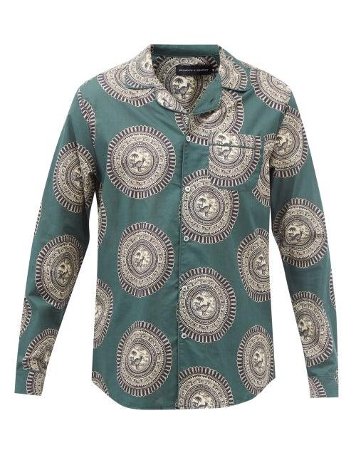 Desmond & Dempsey - Kiwi-print Cotton Pyjama Shirt - Mens - Green Print