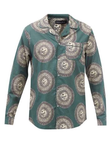 Desmond & Dempsey - Kiwi-print Cotton Pyjama Shirt - Mens - Green Print